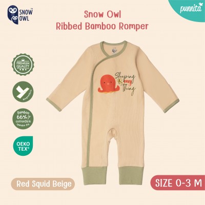 New !!  Snow owl Romper คอลเล็กชั่น Sleeping is my thing  ชุดหมี แขนขายาว 0-3 M - Squid Beige